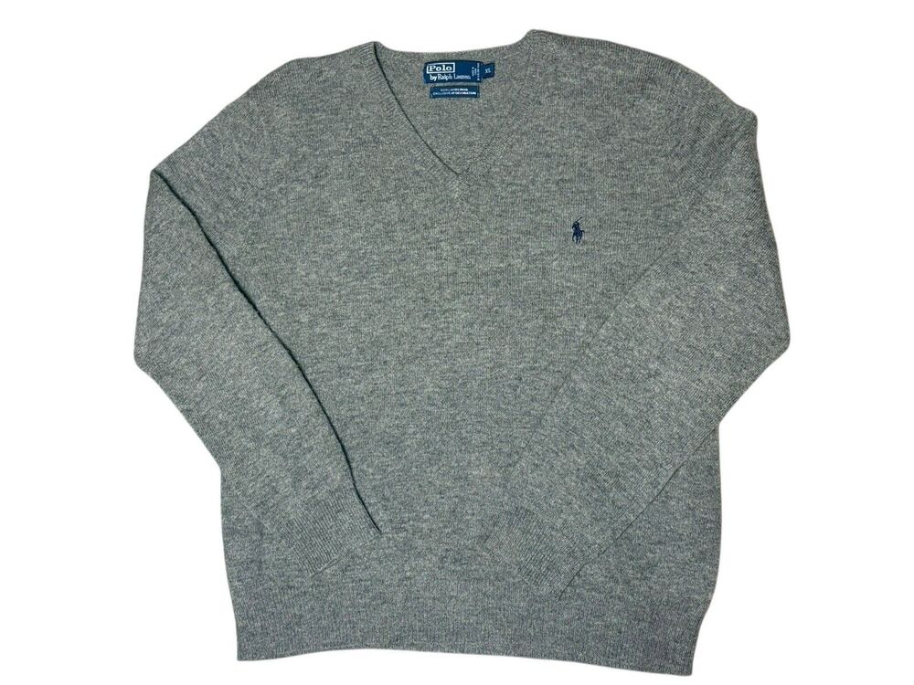 Polo Ralph Lauren Lamb's Wool Sweater Men's XL Gray V Neck